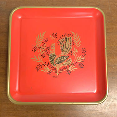 Vintage Mid Century Modern Maxey Peacock Square Serving Tray 