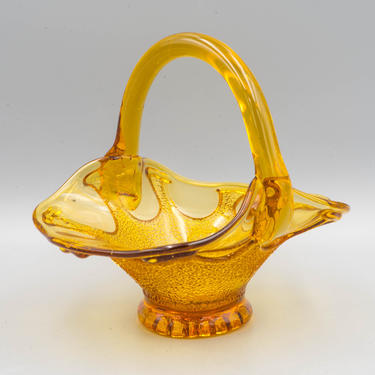 Italian Amber Glass Basket | Vintage Glass Candy Dish Trinket Dish Jewelry Bowl Dresser Box Nut Bowl Easter Basket 