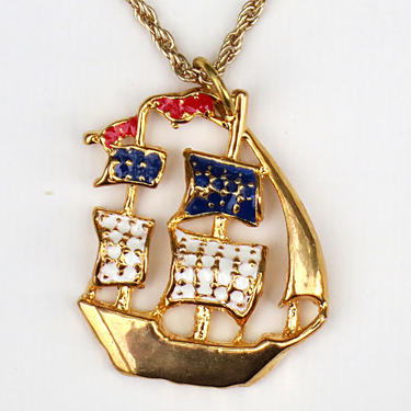 1970s americana clipper ship necklace 