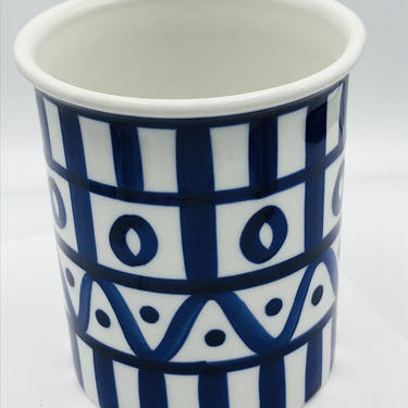 Vintage Dansk Arabesque Cobalt Blue Wave Porcelain Kitchen Utensil Holder Vase 