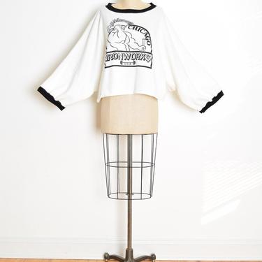 vintage 80s sweatshirt top oversized wide white Chicago print dolman shirt tee clothing 