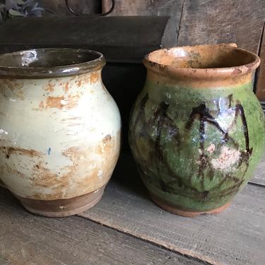 1 Antique Terracotta Pitcher Jug, Glazed Pottery, Flower Vase, Farmhouse, Farm Table, 2 Available 