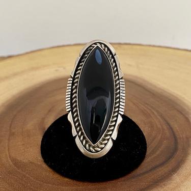LIKE MIDNIGHT Navajo Silver and Onyx Ring | Large Statement Black and Sterling Silver | Navajo Native American, Southwestern | Size 8 1/2 