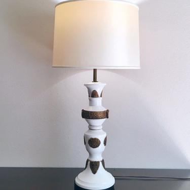 Zaccagnini White &amp; Gold Chinoiserie Pottery Lamp, 1950s Italy Hollywood Regency 