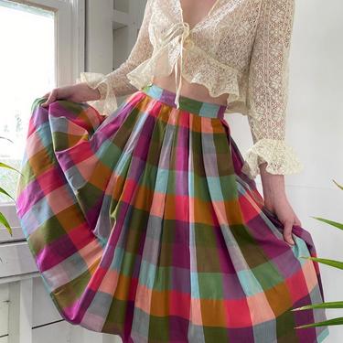 60s Plaid Silk Pleat Skirt