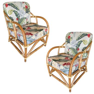 Modern &quot;1949er&quot; Single-Strand Rattan Lounge Chair w/ Tripole Back, Pair 