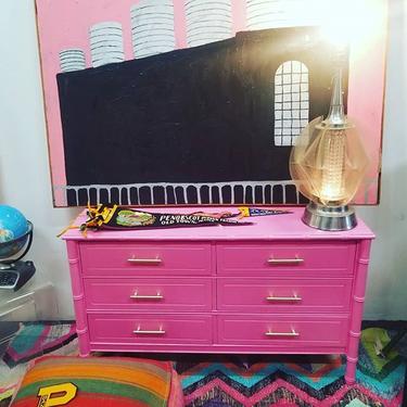 hot pink reclaimed bamboo dresser. 