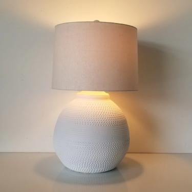 1980's Vintage Modernist White Ceramic Table Lamp, Signed. 