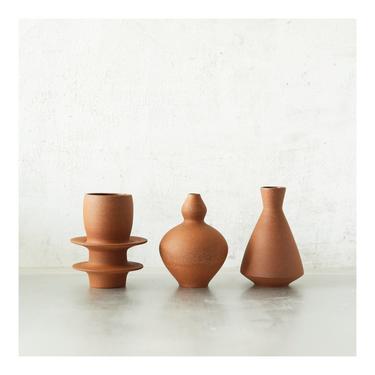 SHIPS NOW- set of 3 ceramic terra cotta colored mini vases.  bud vases raw clay stoneware 