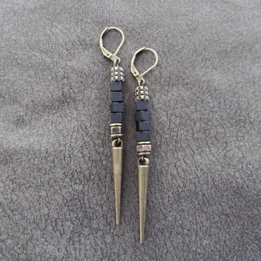 Geometric earrings, black and bronze minimalist earrings, mid century modern earrings, Brutalist earrings, unique Art Deco earrings 2 