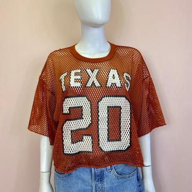 Vtg 1980s Texas Longhorns cropped mesh orange jersey L 