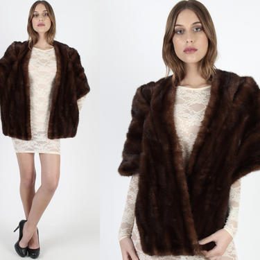 Genuine Mahogany Mink Fur Stole Dark Brown Natural Real Mink Fur Wrap Vintage 60s Wedding Fur Cape 1960s Bridal Bolero Shrug With Pockets 