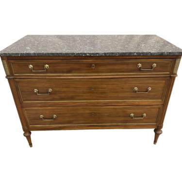 French Louis XVI Style Marble Top Walnut Commode - 19th C