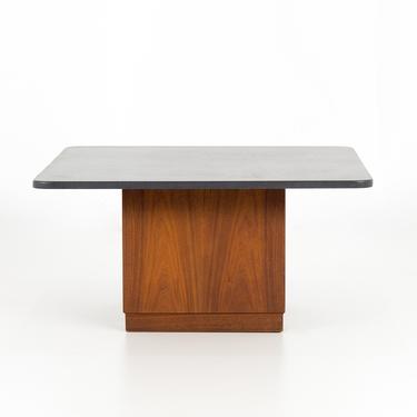 Founders Mid Century Walnut and Slate Top Cubed Cocktail Coffee Table - mcm 