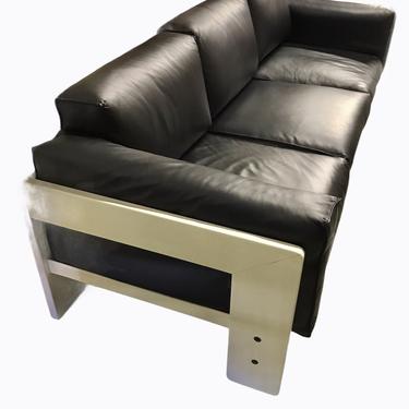 Bastiano 3-Seat Sofa by Scarpa &#8211; Black Leather and White Lacquered Wood by Knoll 1973