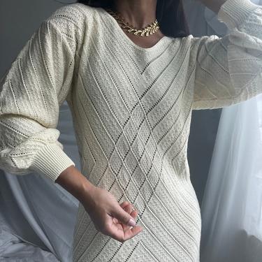 vintage intricate open knit puffed sleeve pointelle dress 