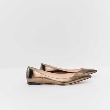 Nina Ricci Metallic Pointed-Toe Flats, Size 38.5