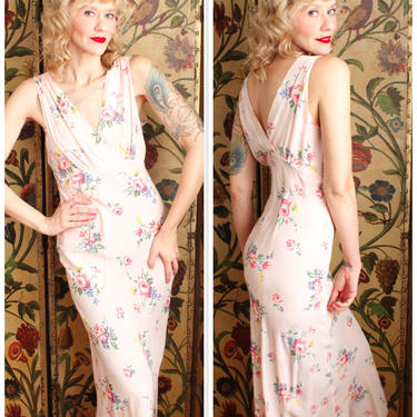 1930s Nightgown // Lady Love Floral Rayon Nightgown // vintage 30s slip 