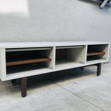 MID CENTURY MODERN Style White and Walnut Low Media Stand #LosAngeles 