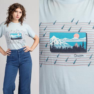 80s Mount Rainier T Shirt - Medium | Vintage Baby Blue Oregon Rain Graphic Tourist Tee 