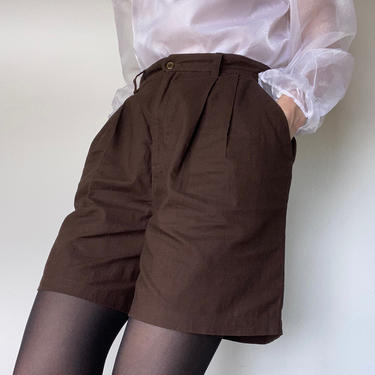 vintage high rise dark brown linen shorts medium 