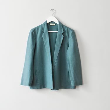 vintage linen blazer, teal green jacket, size M 