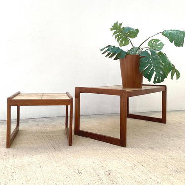 1970s Danish Teak and Tile Top Side Table