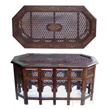 a rare and unusually long anglo indian octagonal side/traveling table with brass inlay
