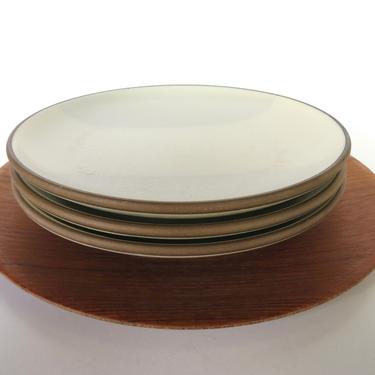 Set Of 3 Vintage Heath 8 1/4" Birch Salad Plates, Edith Heath Two-Tone Contemporary Plates, Heath Ceramics Coupe Line Side Plates 