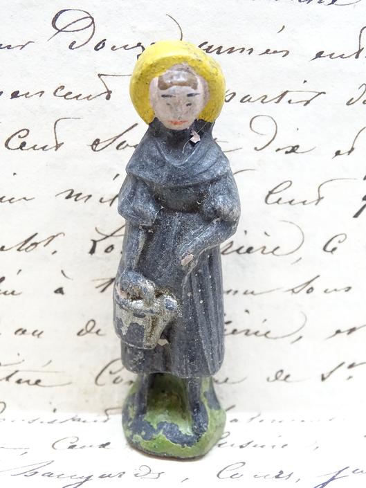 Antique Miniature French Hand Painted Composite Girl or Woman with Watering Can, Vintage Toy  for Putz or Nativity,  Doll House by exploremag