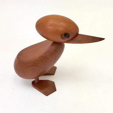 Mid Century Modern Carved Teak Bird Figurine Figure Statue MCM Decor Mantle Coffee Table Curio Display Duck Bird Danish Knick Knack 