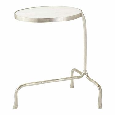 Modern Polished Nickel Finished Cast Iron and White Marble Oval Cantilever Side Table
