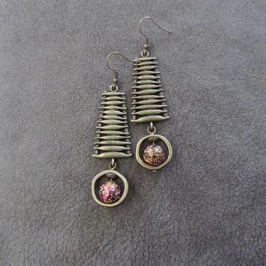 Minimalist earrings, mid century modern earrings, Brutalist earrings, multicolor earrings, lava rock earrings, rainbow earrings bronze 