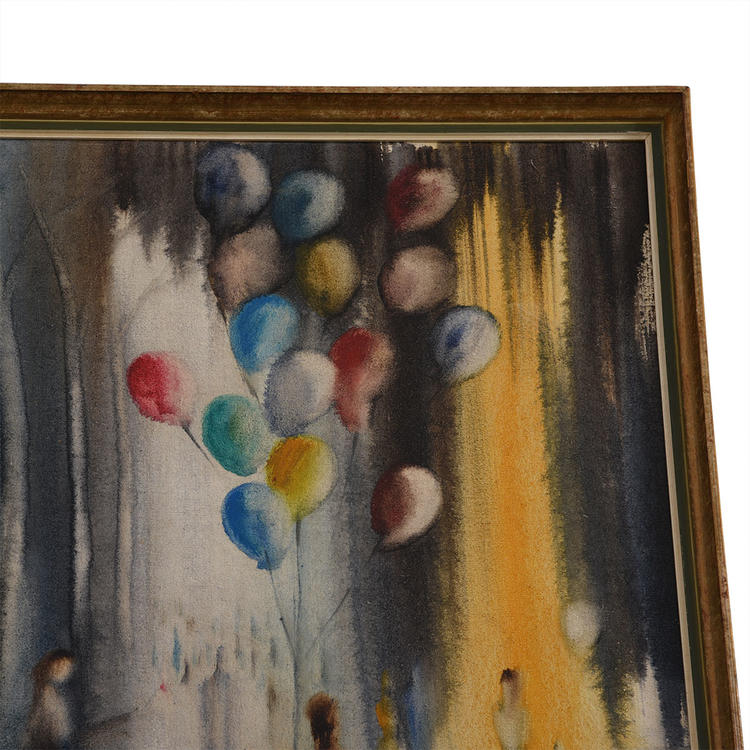 Vintage Man with Balloon Impressionistic Artwork