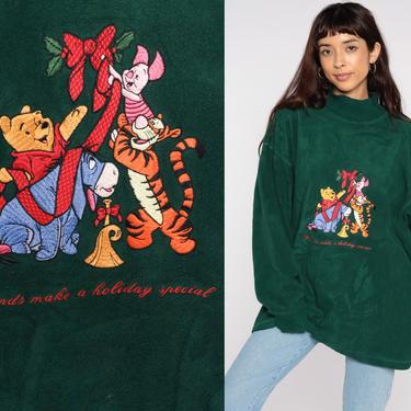 Winnie The Pooh Sweatshirt Fleece Christmas Sweater Walt Disney Store Shirt 90s Piglet Graphic Shirt 1990s Vintage Kawaii Extra Large xl 