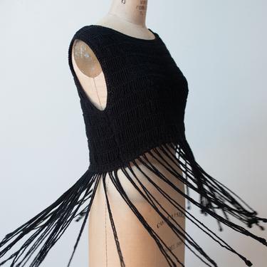 1990s Crochet Fringe Top Black | Vivienne Tam 