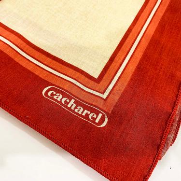 Vintage Brick Red Napkins Set of 4 Cacharel Matching Fabric Cotton Designer Burnt Orange Stripes Mid-Century 1970s 70s Retro Square Cotton 