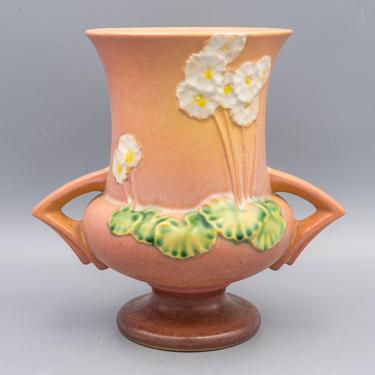 Roseville Pink Primrose Vase, Pink 764-7 | Vintage 1930s Pottery Art | Double Handled Urn 