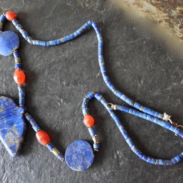 Carved Lapis Carnelian Egyptian Necklace 