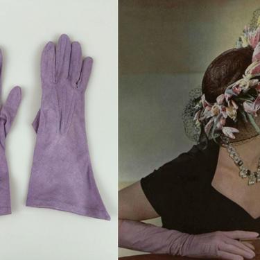Waiting For His Arrival - Vintage 1940s 1950s Lavender Lilac Lavender Nylon Wristlet Gloves - 5.5 to 6 