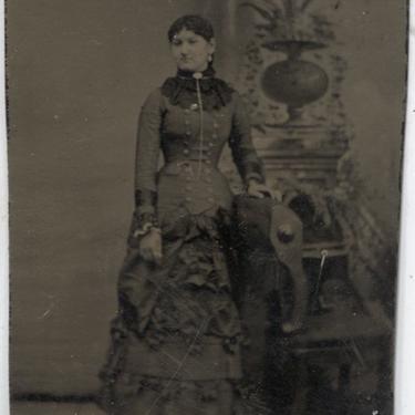 Tintype Photograph of a Fashionable Woman and Her Dog 