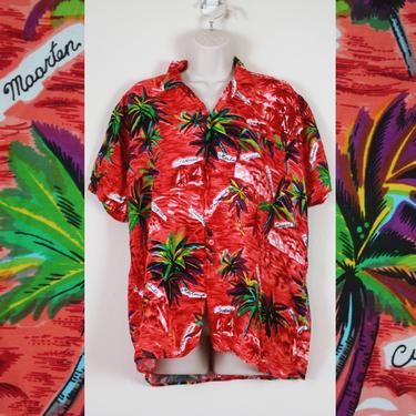 Vintage 90s Coral Red Tropical Shirt 