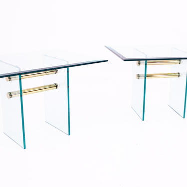 Pace Mid Century Brass and Glass Side End Tables - Pair - mcm 