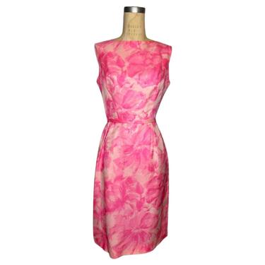 1950s pink print wiggle dress 
