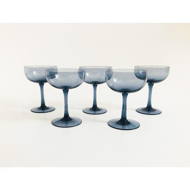 Mid Century Blue Coupe Cocktail Glasses / Set of 5 