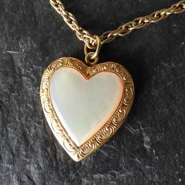 Vintage Mother of Pearl Stetson 12K Gold Filled Heart Locket 