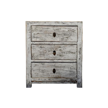 Distressed Off White Tan 3 Drawers End Table Nightstand cs6136E 
