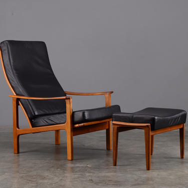 Mid Century Lounge Chair Black Leather and Teak Broderna Anderssons 