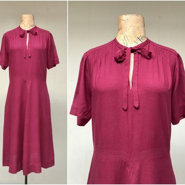 Vintage 1950s Maroon Rayon Day Dress, 50s Short Sleeve Frock, Small 34&amp;quot; Bust 
