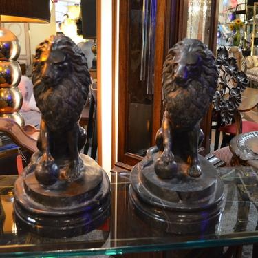 Antique Set of Solid Bronze Sculpted Sitting Lions 